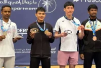 Muhammad Al Imran (kedua kiri), atlet para bulu tangkis Indonesia peraih medali emas 6th Fazza Dubai Para Badminton International 2025 (Foto: NPC Indonesia)