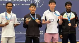 Muhammad Al Imran (kedua kiri), atlet para bulu tangkis Indonesia peraih medali emas 6th Fazza Dubai Para Badminton International 2025 (Foto: NPC Indonesia)