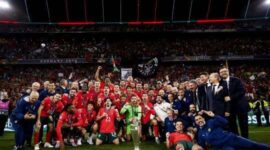Momen skuad Portugal selebrasi usai juara Nations League (Foto: Media Officer FPF)