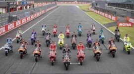 Para Pembalap MotoGP berfoto bersama di Sirkuit Motegi jelang MotoGP Jepang 2025 (Foto: Instagram @motogp)