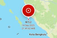 Gempa 5,2 SR Guncang Mukomuko, Getarannya Terasa Hingga Sungai Penuh. (Foto: bmkg)