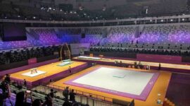 Penampakan Venur Kejuaraan Dunia Senam Artistik di Indonesia Arena. (Foto: RRI/Kharismarizki)