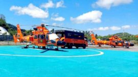 Dua helikopter Basarnas disiagakan di Sirkuit Mandalika, Lombok, NTB.  (Foto: Basarnas Mataram)