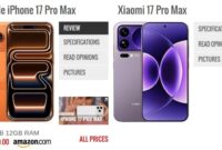 Xiaomi 17 Pro Max (kanan) hadir menantang dominasi Apple iPhone 17 Pro Max (kiri) dengan spesifikasi yang sangat agresif. (Sumber: GSMArena)