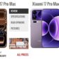 Xiaomi 17 Pro Max (kanan) hadir menantang dominasi Apple iPhone 17 Pro Max (kiri) dengan spesifikasi yang sangat agresif. (Sumber: GSMArena)