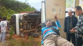 KOLASE – Rem Blong, Mobil Dinas PLN Terbalik di Bukit Tengah