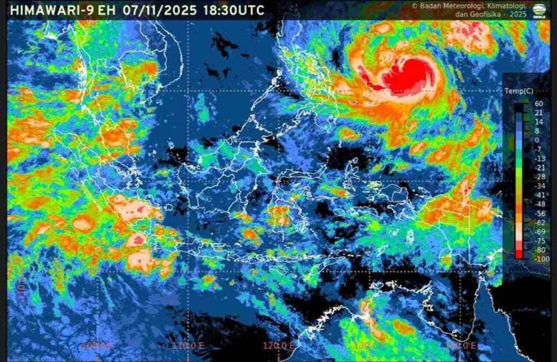 Visualisasi citra satelit prakiraan cuaca ibu kota provinsi se-Indonesia, Sabtu (8/11/2025). (Foto: BMKG)