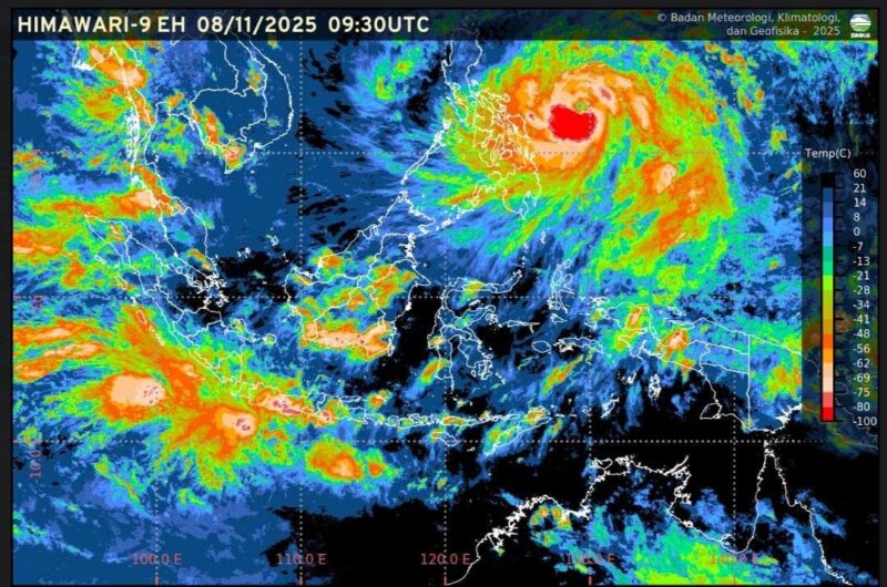 Visualisasi citra satelit prakiraan cuaca ibu kota provinsi se-Indonesia, Minggu (9/11/2025). (Foto: BMKG)