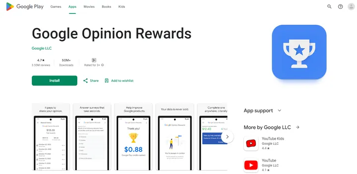 Salah satu aplikasi penghasil saldo, Google Opinion Reward. (Foto: Google Play Store)