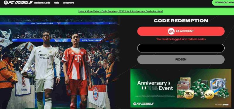 Puluhan Kode Redeem FC Mobile 10 November 2025, Ada Paket Pemain OVR 113 (Foto: laman resmi redeem)