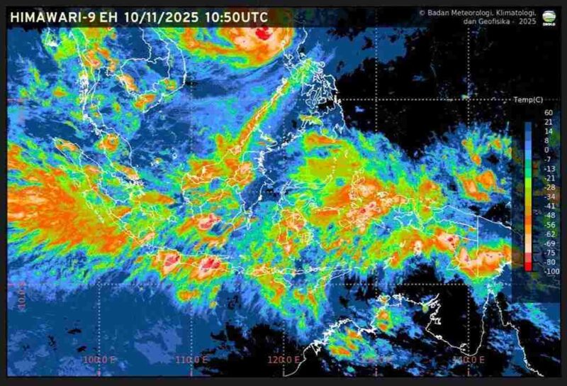 Visualisasi citra satelit prakiraan cuaca sejumlah kota di Indonesia, Selasa (11/11/2025) (Foto: BMKG)