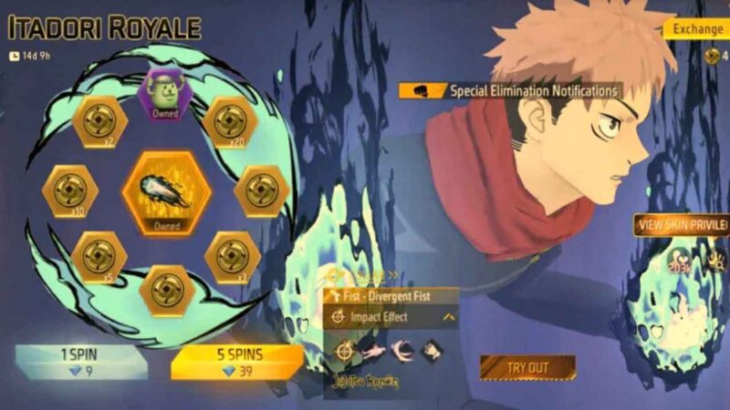 Cara Mendapatkan Skin Tinju Divergent Fist Yuji Itadori di Free Fire (Foto: duniagames)