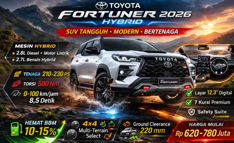 Bocoran Toyota Fortuner 2026 Hybrid: Era Baru SUV Tangguh yang Lebih Irit BBM (Foto: klikinaja.com)