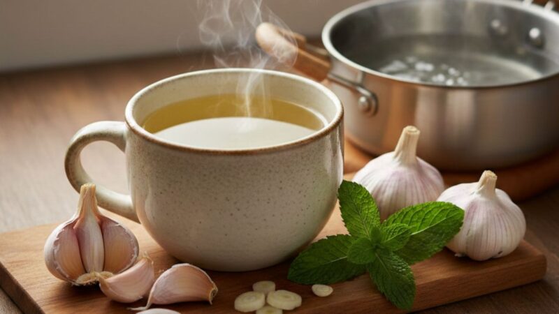 Rahasia di Balik Hangatnya Air Rebusan Bawang Putih bagi Tubuh (Foto: AI)