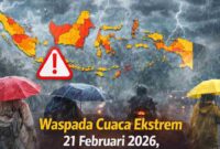 Ilustrasi. Waspada Cuaca Ekstrem 21 Februari 2026, Cek Daftar Wilayah Siaga Hujan Lebat (Foto: AI)