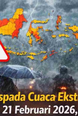 Waspada Cuaca Ekstrem 21 Februari 2026, Cek Daftar Wilayah Siaga Hujan Lebat