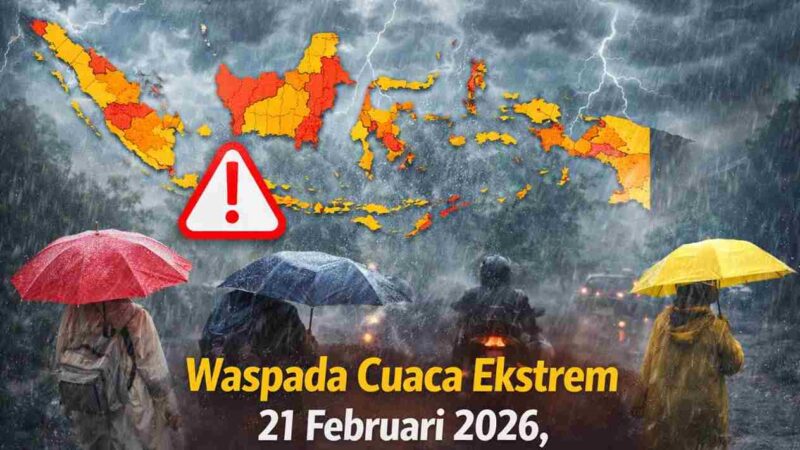 Ilustrasi. Waspada Cuaca Ekstrem 21 Februari 2026, Cek Daftar Wilayah Siaga Hujan Lebat (Foto: AI)
