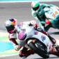 Pembalap Indonesia, Veda Ega Pratama, saat memacu motornya di sesi latihan bebas Moto3 Brasil 2026, Jumat (20/3/2026). (Dok. Honda Team Asia)