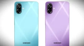 Samsung Galaxy M17e 5G tersedia dalam dua pilihan warna, yaitu Blitz Blue dan Vibe Violet. (Samsung India)