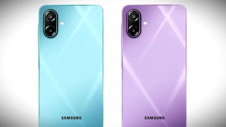 Samsung Galaxy M17e 5G tersedia dalam dua pilihan warna, yaitu Blitz Blue dan Vibe Violet. (Samsung India)