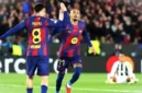 Penyerang Barcelona, Raphinha, merayakan gol ke gawang Newcastle United. Hasil Liga Champions leg kedua babak 16 besar Barcelona vs Newcastle United bergulir di Camp Nou pada Kamis (19/3/2026) dini hari WIB. (AFP/LLUIS GENE)