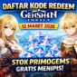 Daftar Kode Redeem Genshin Impact 12 Maret 2026: Stok Primogems Gratis Menipis!