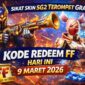 Sikat Skin SG2 Terompet Gratis! Cek Daftar Kode Redeem FF Hari Ini 9 Maret 2026