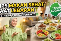 Tips Makan Sehat Saat Lebaran Agar Tetap Fit dan Terhindar Penyakit. Ilustrasi Gemini AI