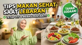 Tips Makan Sehat Saat Lebaran Agar Tetap Fit dan Terhindar Penyakit. Ilustrasi Gemini AI