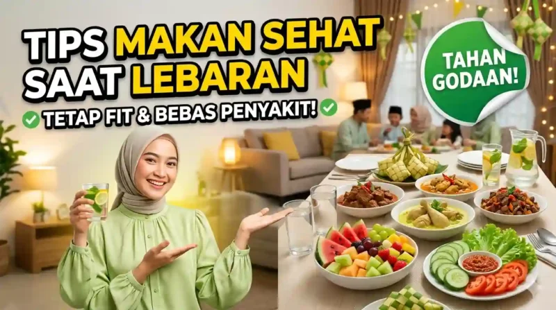 Tips Makan Sehat Saat Lebaran Agar Tetap Fit dan Terhindar Penyakit. Ilustrasi Gemini AI