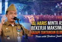 Gubernur Jambi Al Haris, saat Apel Kedisiplinan dan Halal Bihalal ASN dan PPPK lingkup Pemerintah Provinsi Jambi.
