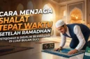 Cara Menjaga Shalat Tepat Waktu Setelah Ramadhan. Ilustrasi Gemini AI