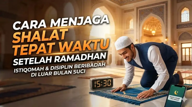Cara Menjaga Shalat Tepat Waktu Setelah Ramadhan. Ilustrasi Gemini AI