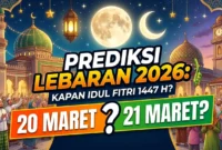 Ilustrasi Prediksi Lebaran 2026: 20 atau 21 Maret?. Gemini AI
