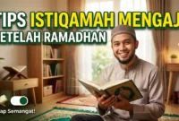 Tips Praktis Agar Tetap Rajin Mengaji Setelah Ramadhan. Ilustrasi Gemini AI