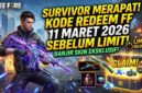 Survivor Merapat! Klaim Kode Redeem FF 11 Maret 2026 Sebelum Limit, Banjir Skin Eksklusif
