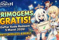 Primogems Gratis Menanti! Daftar Kode Redeem Genshin Impact 5 Maret 2026 Terbaru