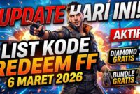 Update Hari Ini! List Kode Redeem FF 6 Maret 2026 Aktif, Ada Diamond & Bundle Gratis