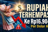 Rupiah Anjlok ke Rp16.904 per Dolar AS Pagi Ini (Foto: AI)