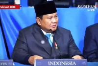 Presiden RI Prabowo Subianto saat memberikan pidato di rapat perdana Board of Peace (BoP) Charter di Washington, DC, Amerika Serikat pada Kamis (19/2/2026). (Tangkap layar YouTube KompasTV)