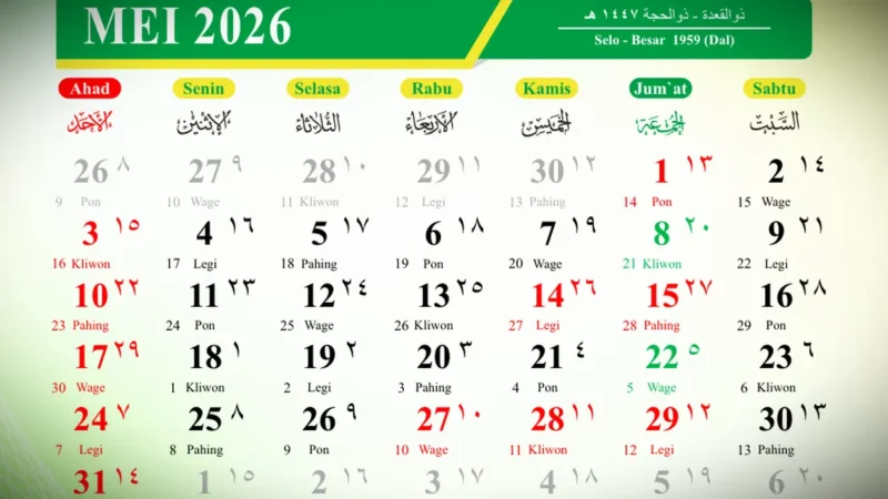 Kalender Mei 2026. Jadwal Idul Adha 2026 Menurut Kalender Hijriyah Kemenag 2026.(Tangkap layar Kalender Hijriyah Kemenag 2026)