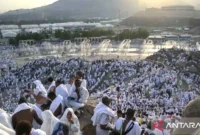 Umat Islam memadati Jabal Rahmah jelang wukuf di Arafah, Makkah, Arab Saudi, Sabtu (15/6/2024). Jutaan jamaah haji dari berbagai negara berkumpul di Arafah untuk melaksanakan wukuf yang merupakan rukun haji pada prosesi puncak ibadah haji 1445 H. (ANTARA FOTO)