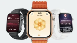 Huawei Watch Fit 5 Pro Watch ditawarkan dalam tiga opsi warna, yaitu hitam, putih, dan oranye. (GSM Arena)