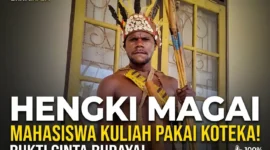 Hengki Magai, Mahasiswa di Jayapura Ini Kuliah Pakai Koteka Demi Jaga Identitas Papua.