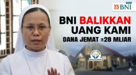 Bendahara Credit Union (CU) Paroki Aek Nabara, Suster Natalia Situmorang, memberikan keterangan dalam konferensi pers ‘Dugaan Penggelapan Dana Umat Paroki Aek Nabara di BNI’ di Aula Serbaguna Gereja Katedral Keuskupan Agung Medan di Jalan Pemuda, Kota Medan, Jumat (10/4/2026).(KOMPAS.com)