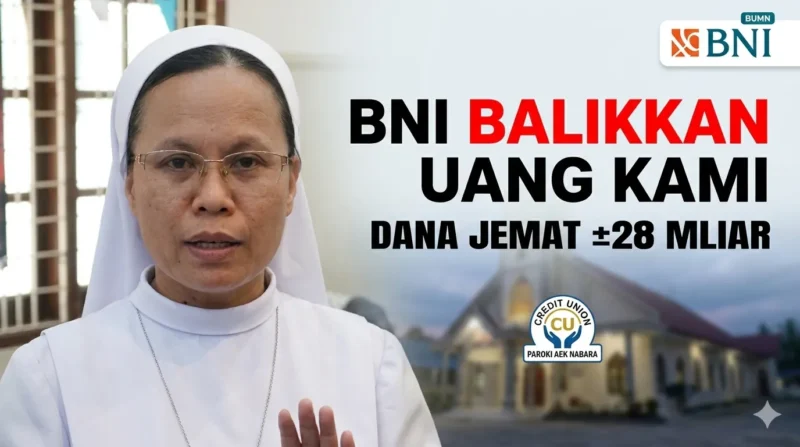Bendahara Credit Union (CU) Paroki Aek Nabara, Suster Natalia Situmorang, memberikan keterangan dalam konferensi pers ‘Dugaan Penggelapan Dana Umat Paroki Aek Nabara di BNI’ di Aula Serbaguna Gereja Katedral Keuskupan Agung Medan di Jalan Pemuda, Kota Medan, Jumat (10/4/2026).(KOMPAS.com)