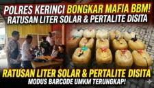 Kolase Foto Petugas Mengamankan Pelaku dan Barang Bukti BBM. (Foto: Humas Polres Kerinci)