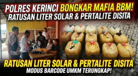 Kolase Foto Petugas Mengamankan Pelaku dan Barang Bukti BBM. (Foto: Humas Polres Kerinci)