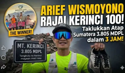 Buatkan thumbnail yang relevan dengan artikel ini Arief Wismoyono Rajai Kerinci 100: Taklukkan Atap Sumatra dalam Waktu 3 Jam