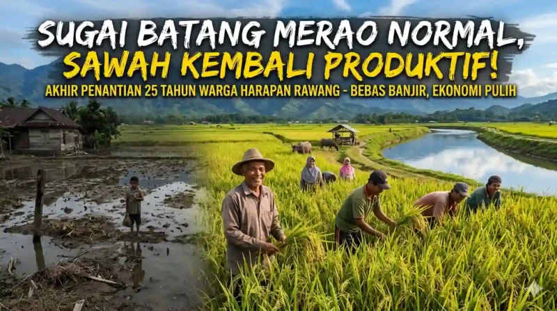 Ilustrasi Harapan Baru Warga Hamparan Rawang Setelah 25 Tahun Terperangkap Banjir. Gemini AI